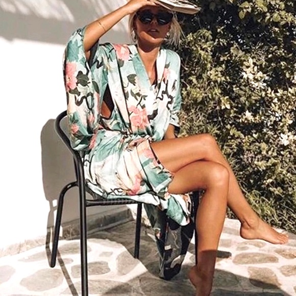 Perching Kimono robe / wrap / cover up turquoise & pink ( deep teal ) gift airy - Picture 11 of 16